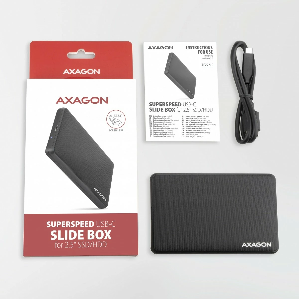 Računalniško ohišje za 2,5" disk AXAGON EE25-SLC, USB-C 3.2 Gen 1, SATA 6G, črno Računalniško ohišje za 2,5" disk AXAGON EE25-SLC, USB-C 3.2 Gen 1, SATA 6G, črno