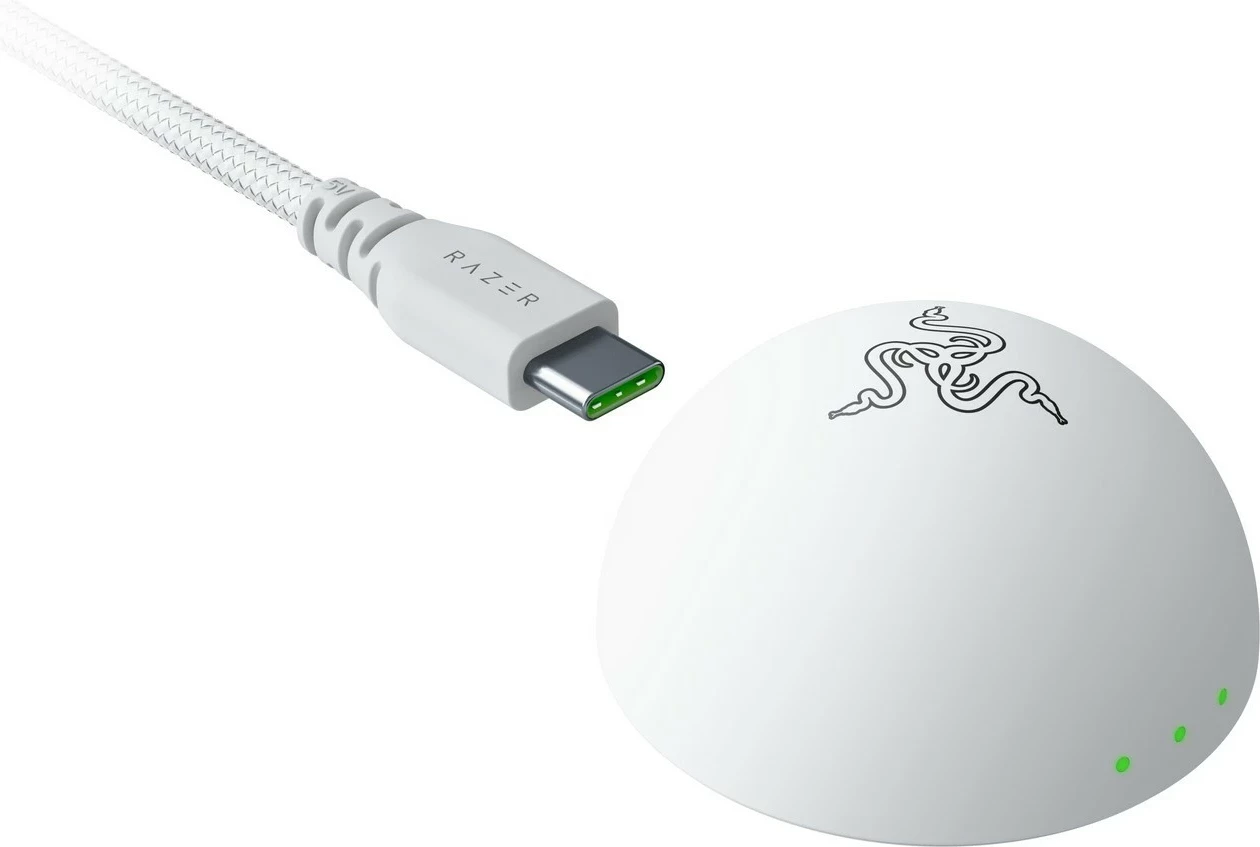 Ergonomski brezžični miška Razer DeathAdder V4 Pro, wireless in USB-C, 45K DPI, 6 gumbov, bela