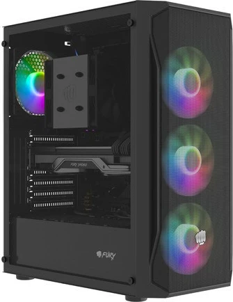 Računalniško ohišje Natec Fury Shobo SH4F RGB, Midi Tower, kaljeno steklo, 4 RGB ventilatorji, črno