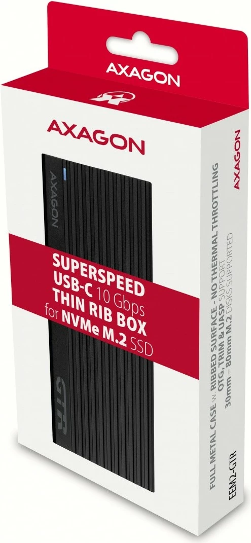 Računalniško ohišje za NVMe M.2 SSD, USB-C 3.2 Gen 2, aluminij, črn, AXAGON EEM2-GTR Računalniško ohišje za NVMe M.2 SSD, USB-C 3.2 Gen 2, aluminij, črn, AXAGON EEM2-GTR