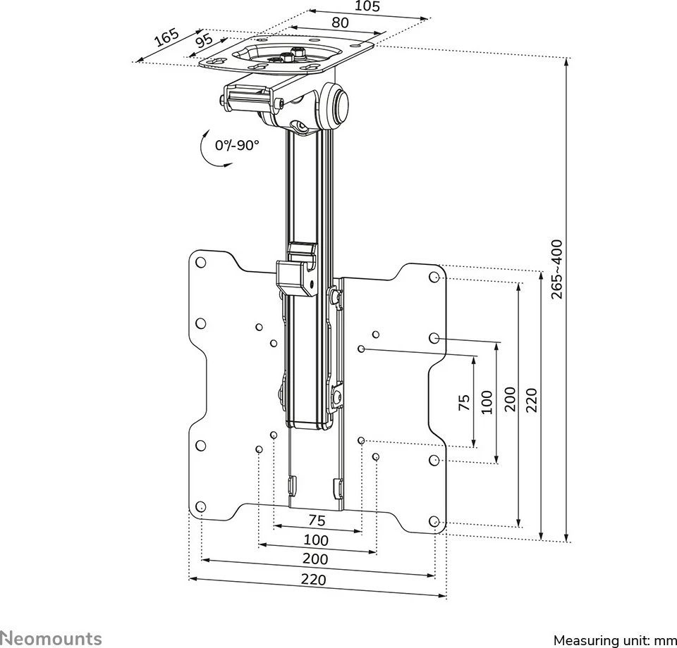 Stropni nosilec za monitor/TV Neomounts FPMA-C020BLACK, polni pomik, 10-40 palcev, jeklo, črn Stropni nosilec za monitor/TV Neomounts FPMA-C020BLACK, polni pomik, 10-40 palcev, jeklo, črn