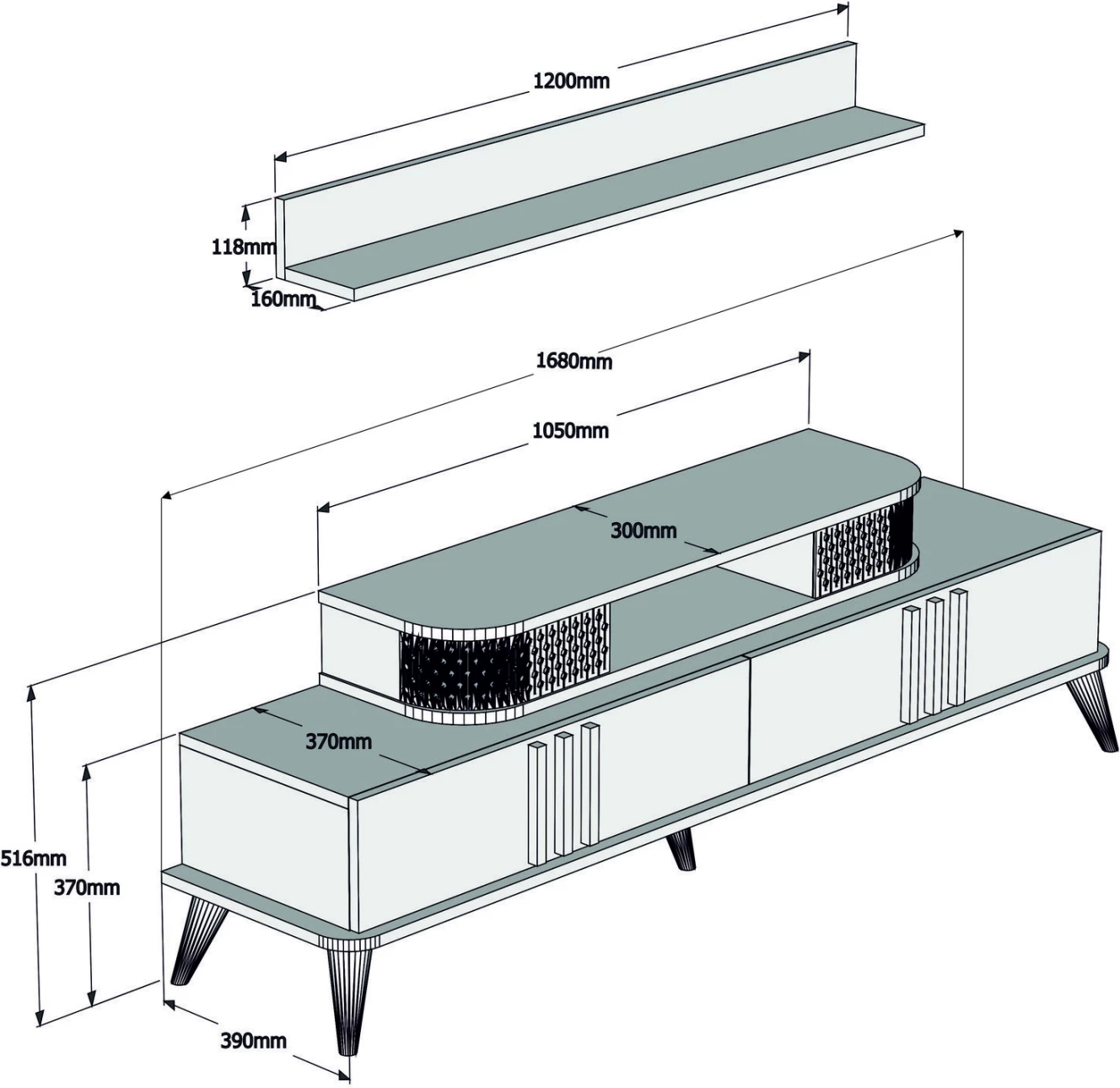 TV kombinirano pohištvo FH9515.03 iz melamina v beli in orehovi barvi 168x39x51.6Hcm