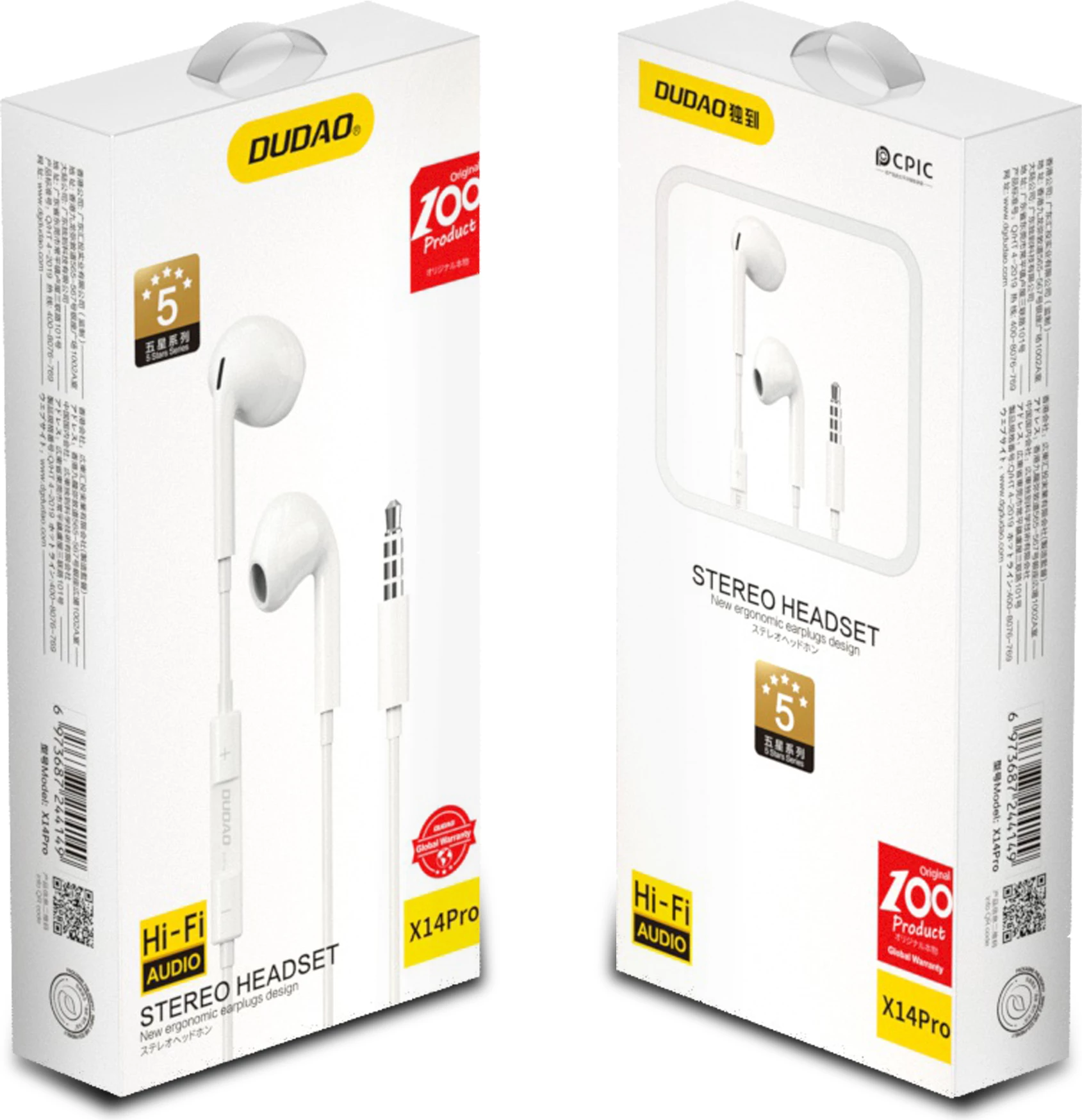 Slušalke z žico, in-ear, 3,5 mm z mikrofonom in krmilnikom, kabel 1,2 m, bele, Dudao X14PRO