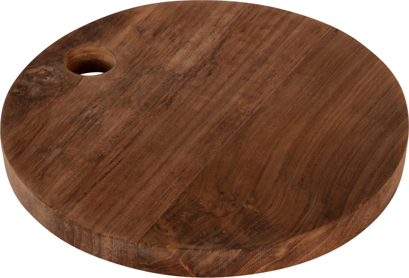 Okrogla deska za rezanje za kuhinjo FH4291 iz tikovine v naravni barvi s luknjo za obešanje Φ23x2Hcm