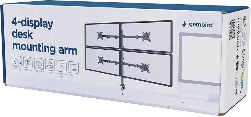 Namizni nosilec za 4 monitorje, 13–32", črn Gembird MA-D4-01