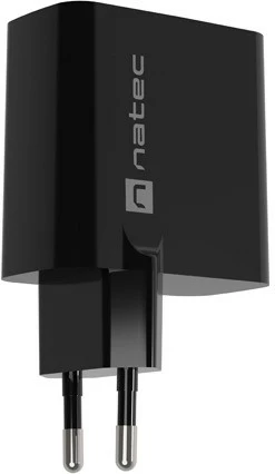 Stenski polnilec Natec Ribera GAN, 45W, 1x USB-A + 1x USB-C, črn