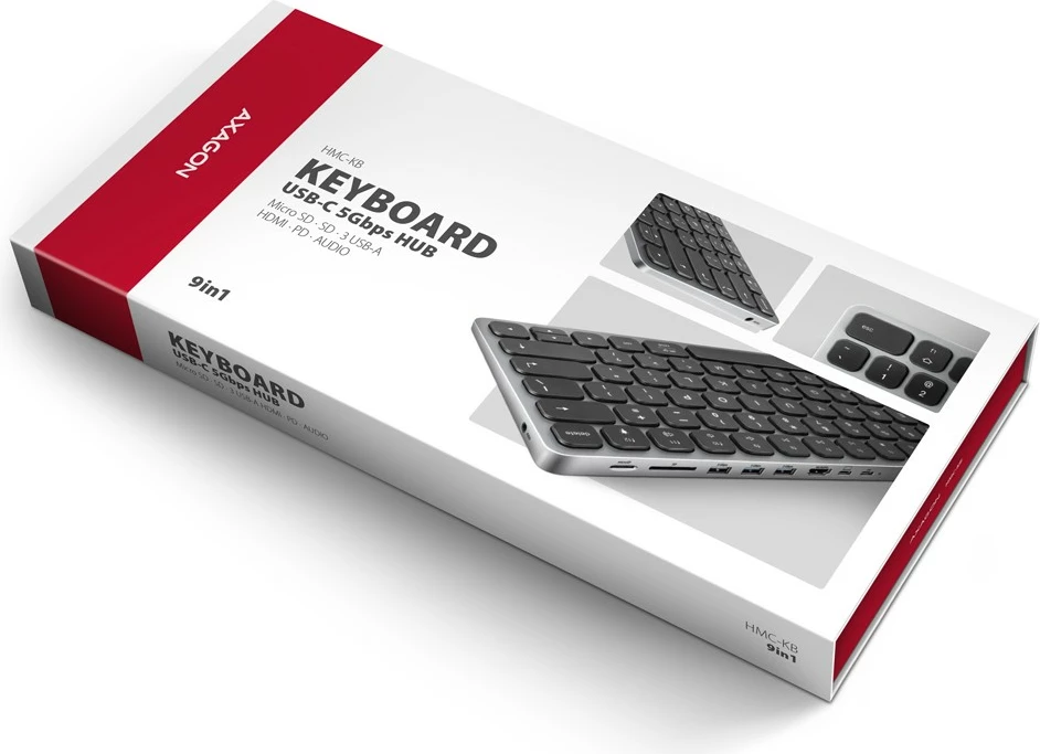 Tipkovnica z USB-C hub 9-v-1, cirilična postavitev, 60 cm, siva, AXAGON HMC-KB-CRL Tipkovnica z USB-C hub 9-v-1, cirilična postavitev, 60 cm, siva, AXAGON HMC-KB-CRL