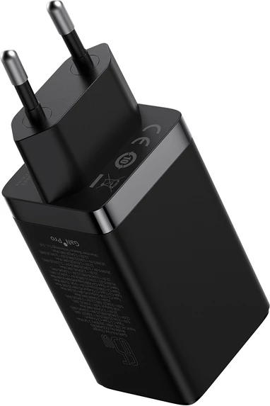 Stenski polnilnik 65W, 2x USB-C, 1x USB-A, z USB-C v USB-C kablom, črn — Baseus GaN5 Pro