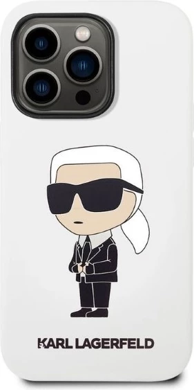 Silikonski ovitek Ikonik Karl Lagerfeld za iPhone 14 Pro 6,1", bel