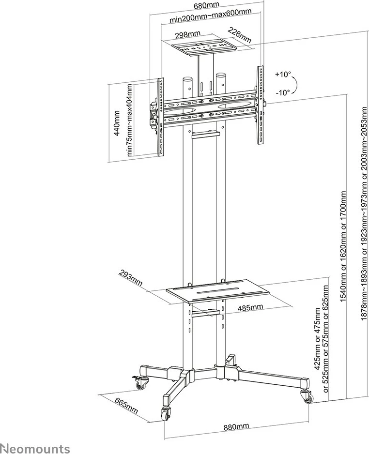 Premično stojalo za TV Neomounts PLASMA-M1700E, do 70", nastavljiva višina, črno Premično stojalo za TV Neomounts PLASMA-M1700E, do 70", nastavljiva višina, črno