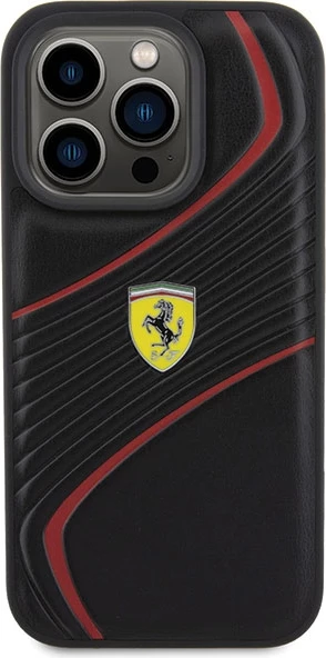 Ovitek za telefon Twist z metalnim logotipom Ferrari za iPhone 15 Pro, črn