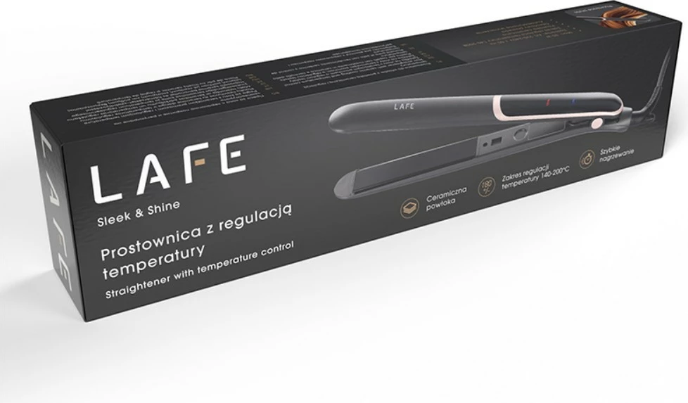Ravnilec za lase, Lafe Sleek & Shine LAFPST47570, keramična prevleka, 140–200 °C, 35 W, nastavljiva temperatura, črn