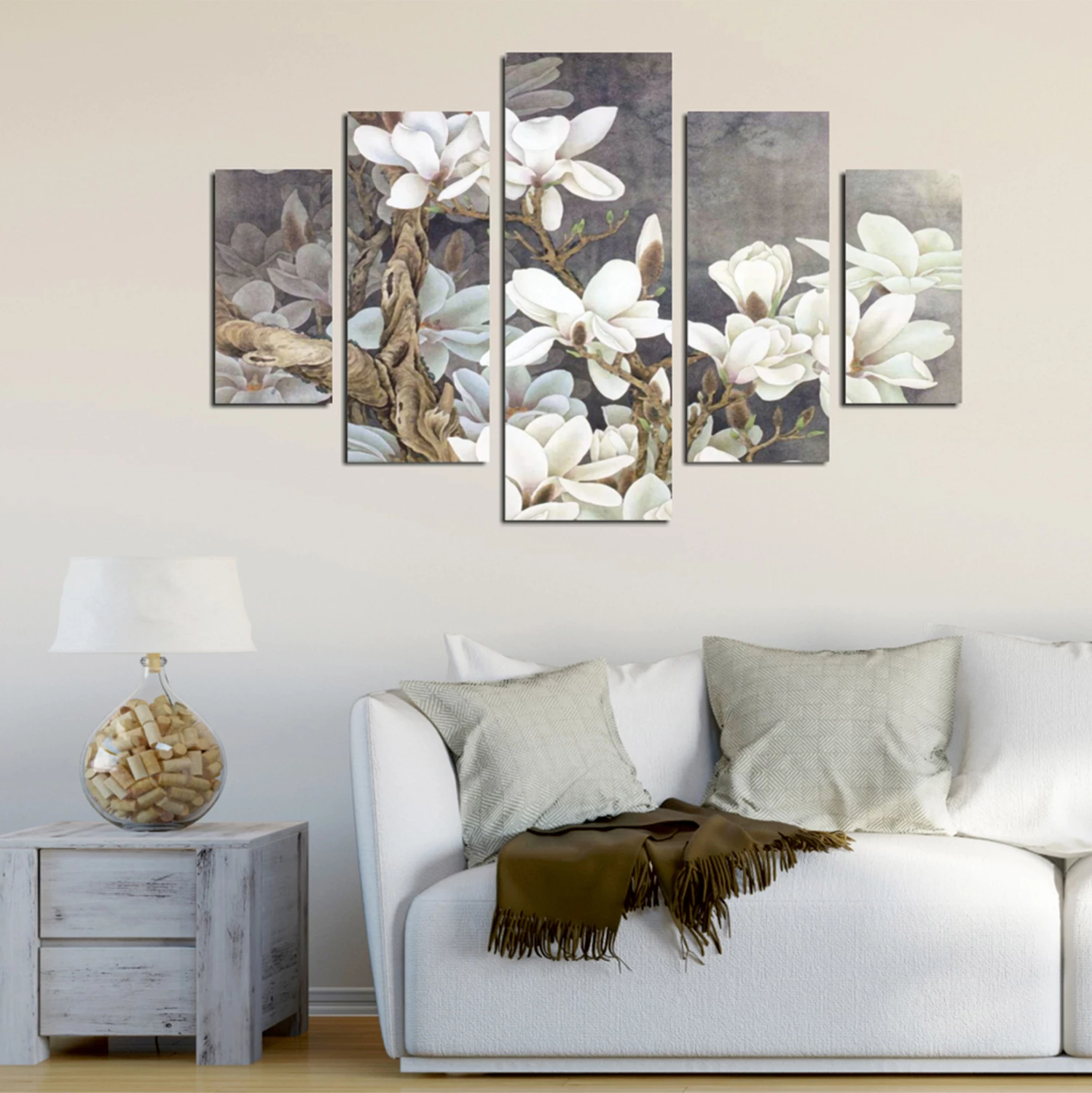 5-delni komplet MDF slika magnolija kobus FH7207.01 82x56x0,3 cm