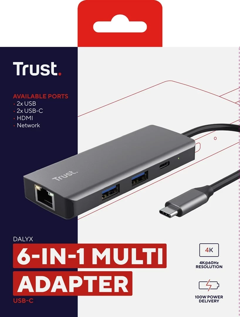 Adapter USB Type-C Dalyx, 1000 Mbit/s, srebrn