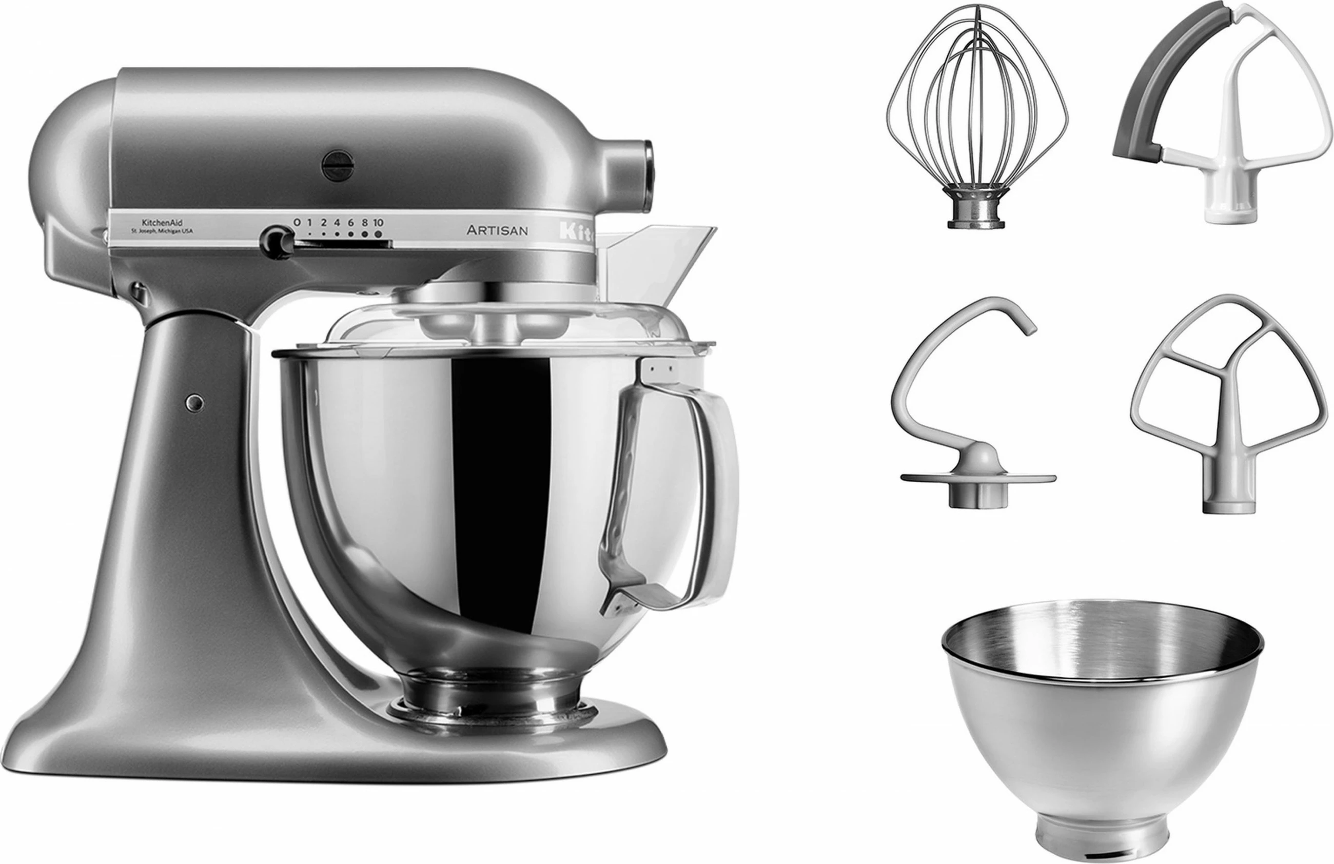 Kuhinjski mešalnik KitchenAid Artisan 5KSM175PSECU, 300 W, 4,8 L, kontur srebrn