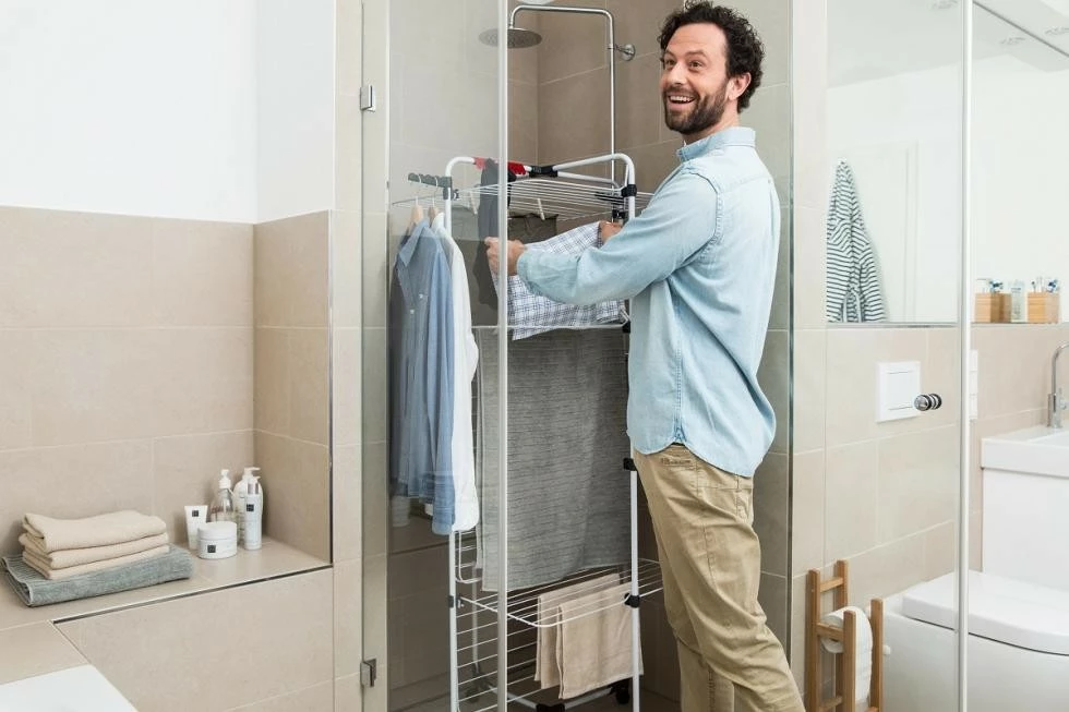 Sušilnik perila Vileda Mixer 4, 4 nivoji, s kolesci, bel/črn