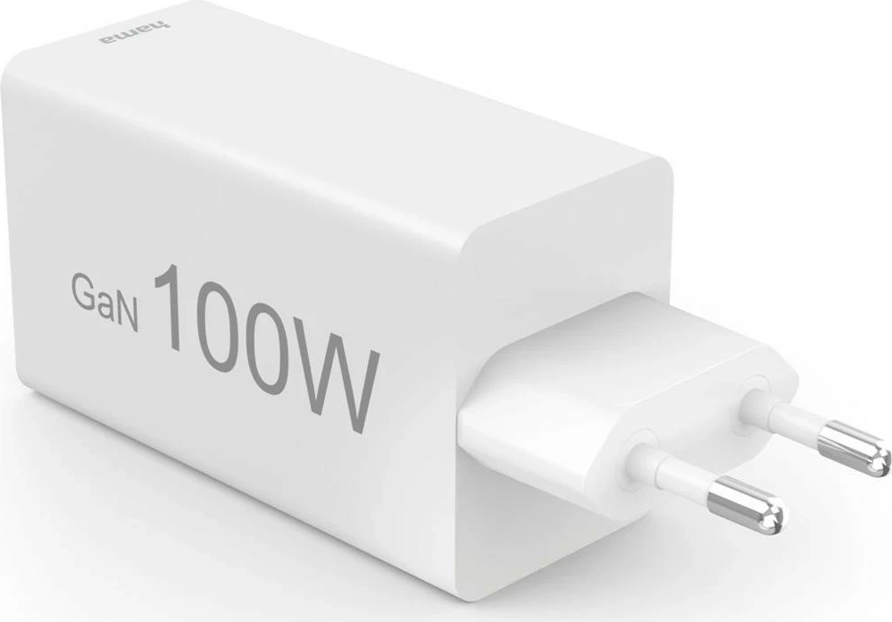 Močilen polnilec 100W Hama, mini GaN, 2x USB-C, 1x USB-A, bel