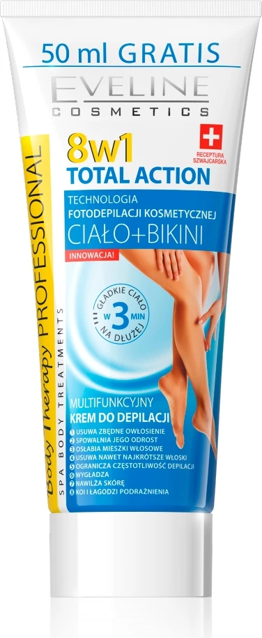 Krema za depilacijo za ženske, Body Therapy Professional 8v1 Total Action, Eveline Cosmetics, 200 ml