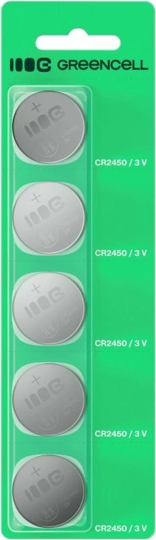 Gumbna baterija Green Cell CR2450, 3 V, 600 mAh, litij, komplet 5 kosov