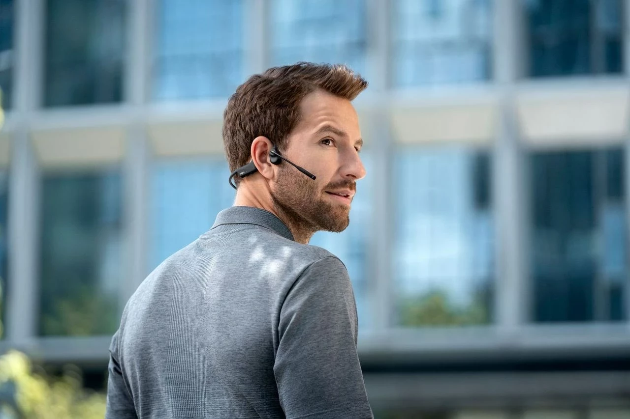 Kostno prevodno komunikacijsko slušalko SHOKZ OpenComm2 2025 Upgrade, Bluetooth, brezžične, z Boom mikrofonom, črne