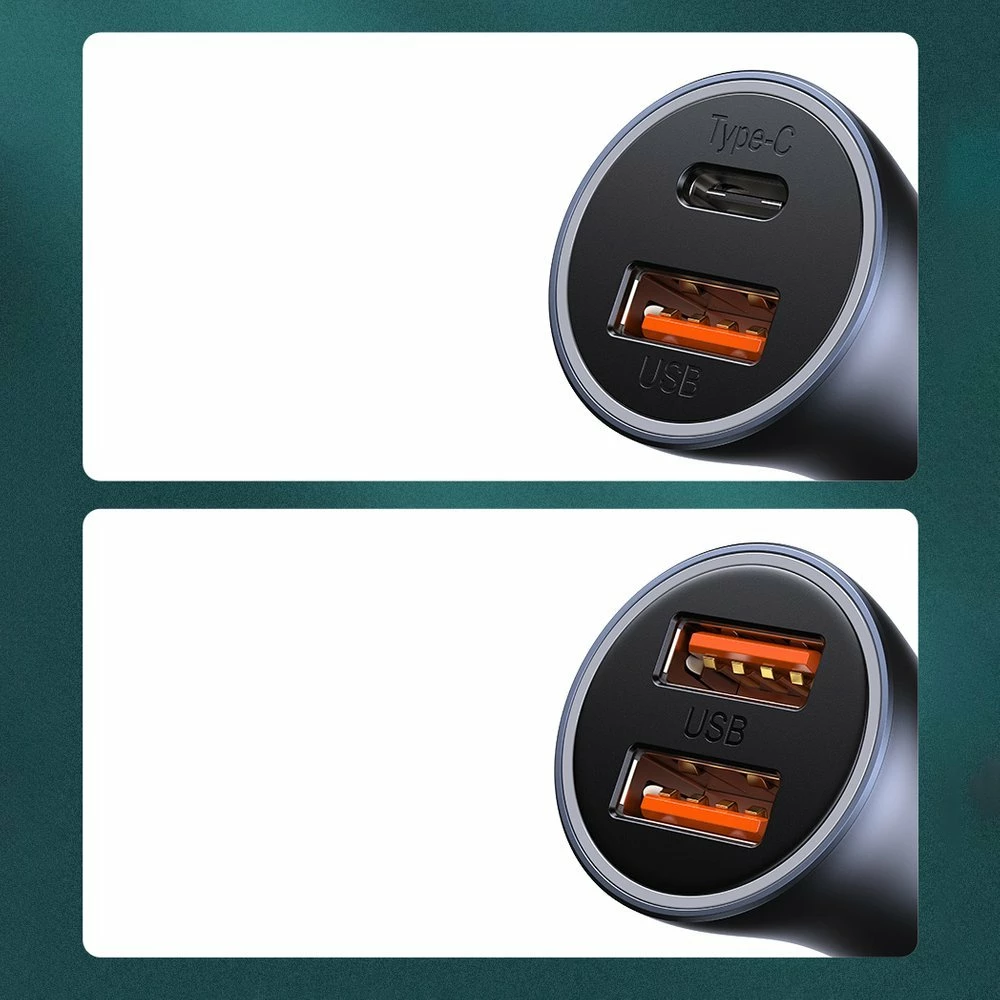 Avtopolnilec, 40 W, 2 vrata USB/USB-C, z USB-C na Lightning kablom, siv — Baseus Golden Contactor Pro