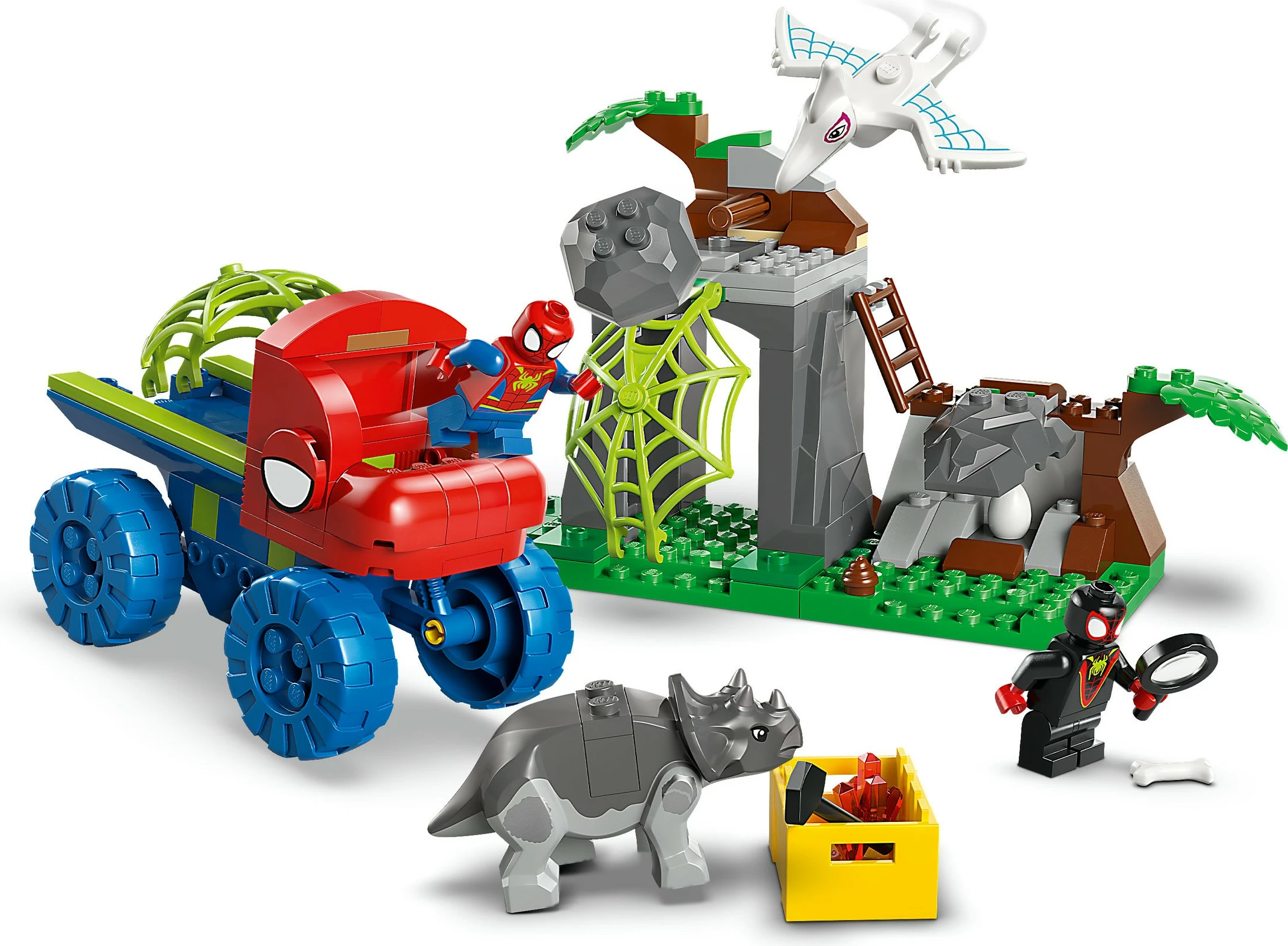Set gradnje Spideyjeva ekipa Dino Crawler Rescue LEGO Marvel 11199, 136 kosov, večbarven
