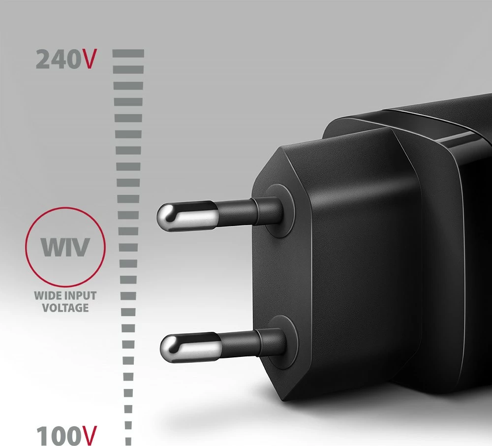 Stenski polnilec, 20 W, 2 vhoda (USB-C PD + USB-A QC), črn, AXAGON ACU-PQ20