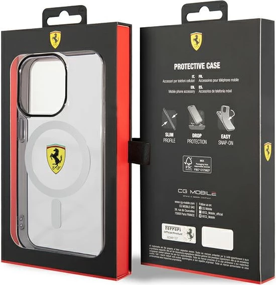 Prozoren ovitek Ferrari FEHMP14LURKT za iPhone 14 Pro 6,1", MagSafe