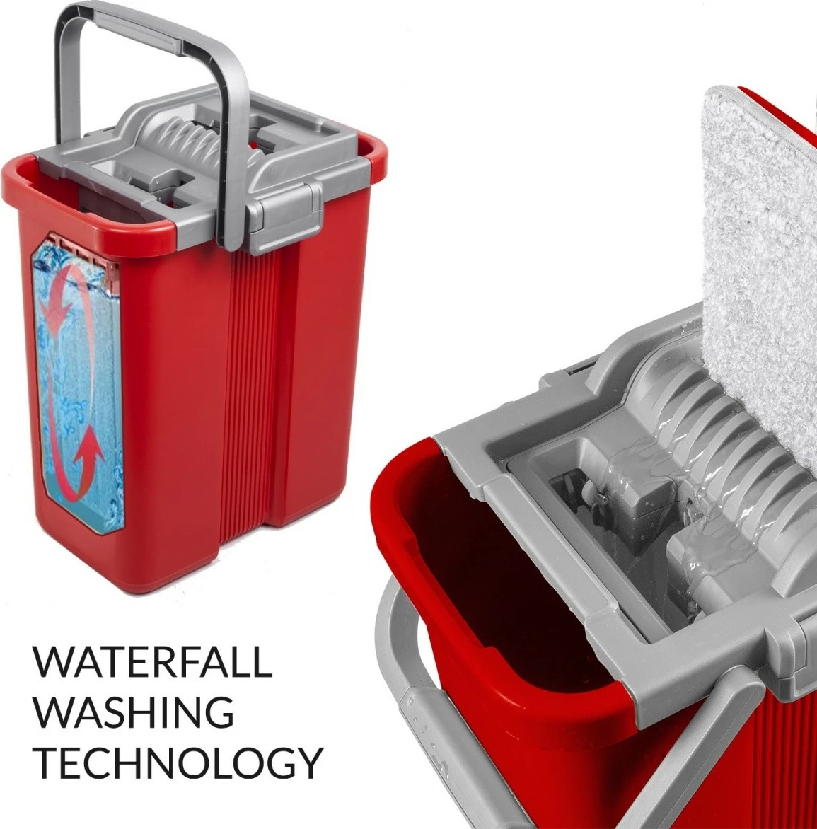 Mop raven GreenBlue MaxiClean GB850 z vedrom in ožemalnikom, rdeč