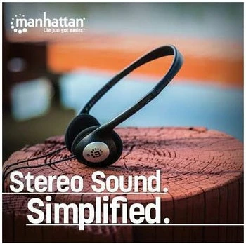 Stereo slušalke MANHATTAN, 3,5 mm, črne, kabel 2,2 m