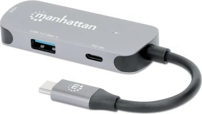 Adapter USB-C na HDMI, 3-v-1 priključna postaja MANHATTAN, siva
