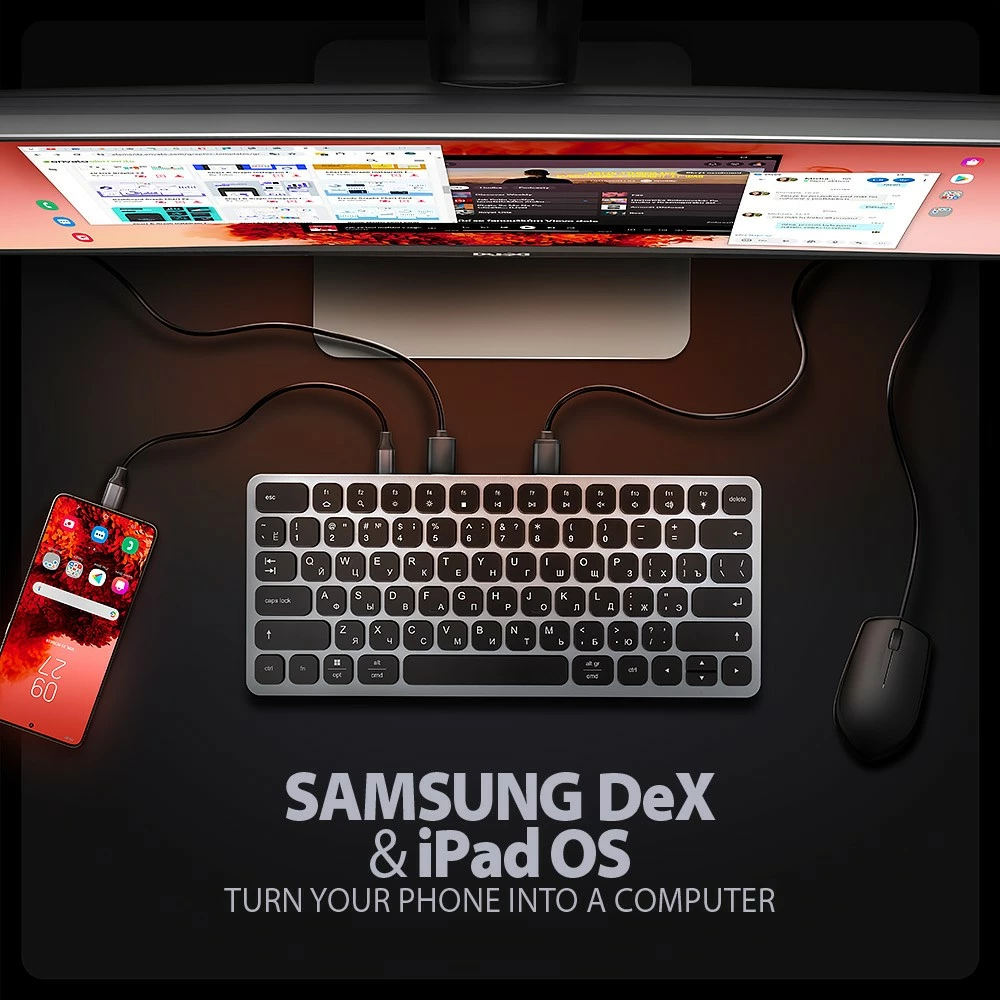 Tipkovnica z USB-C hub 9-v-1, cirilična postavitev, 60 cm, siva, AXAGON HMC-KB-CRL Tipkovnica z USB-C hub 9-v-1, cirilična postavitev, 60 cm, siva, AXAGON HMC-KB-CRL