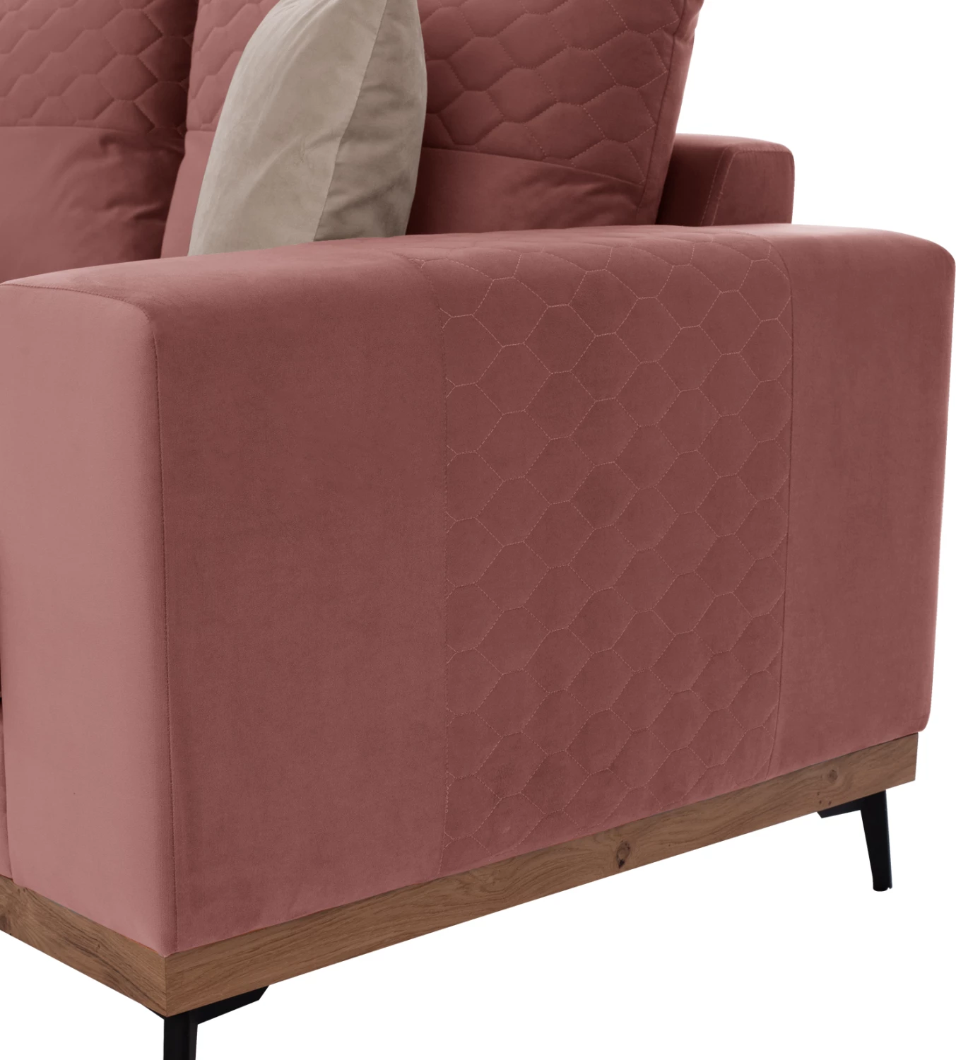 Kotna sedežna garnitura PORTOFINO, prašnato roza, visoke noge, 2 kosa, zamenljiva, tkanina, odporna na madeže in vodo