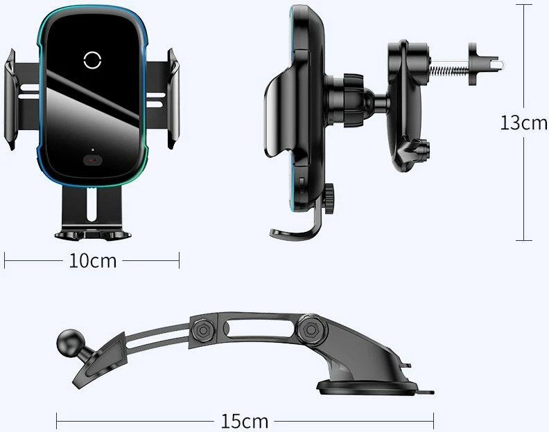 Električno avtomobilsko držalo z brezžičnim Qi polnjenjem 15W, črno Baseus WXHW03-01