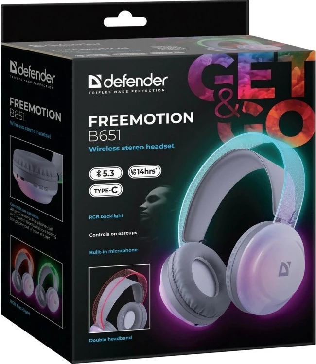 Brezžične slušalke z LED-lučmi Defender FreeMotion B651, sive