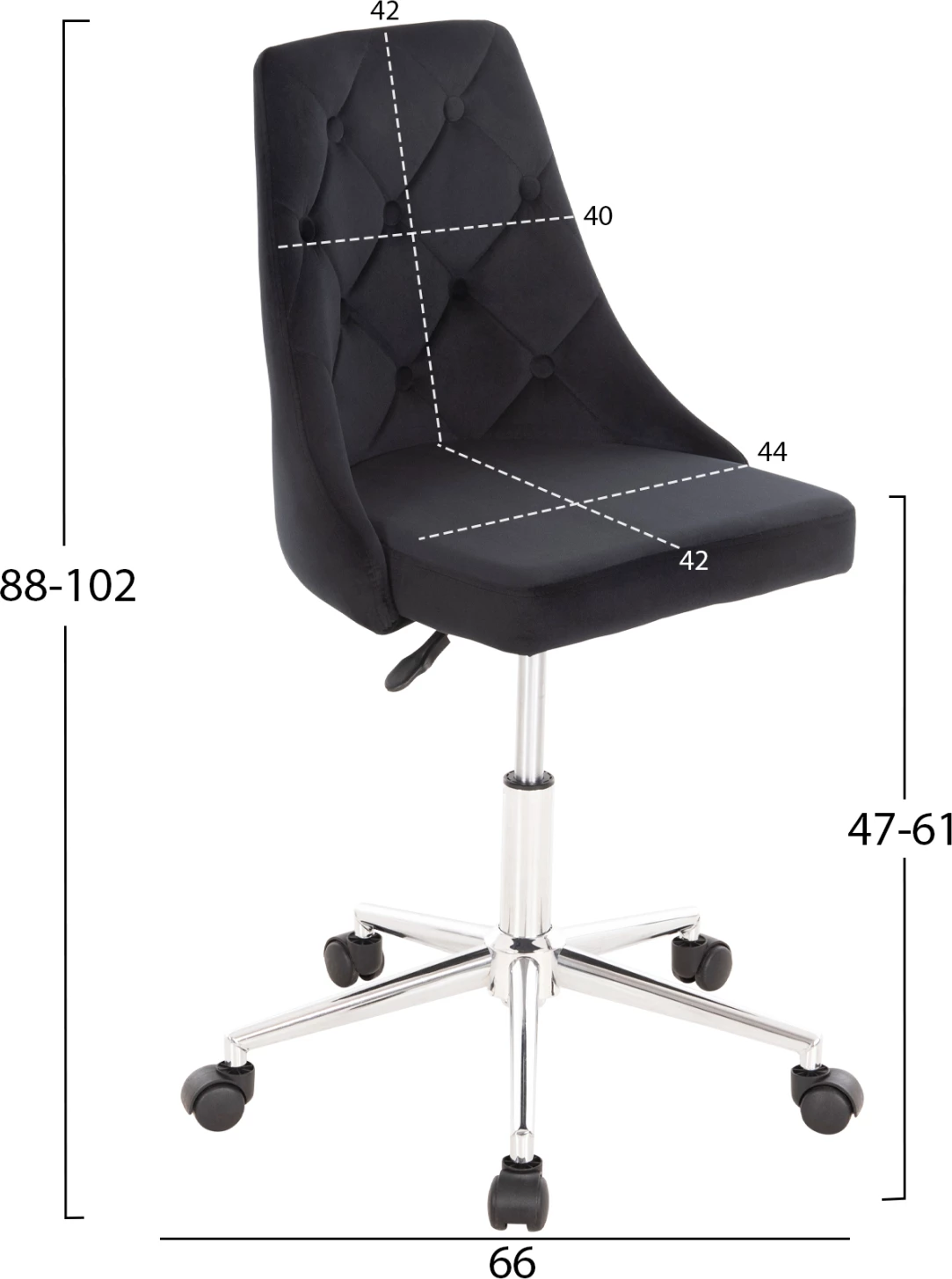 Pisarniški stol HORACE FH9010.03 črn žamet-kromirana kovinska osnova 66x66x88-102Hcm