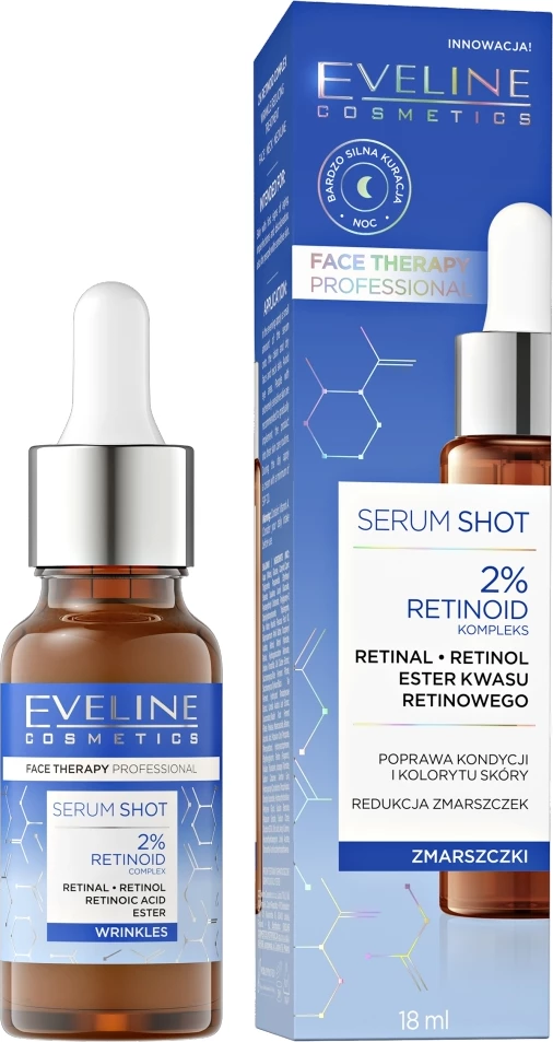 Serum proti gubam za ženske Eveline Cosmetics Serum Shot z 2% retinoidnim kompleksom, 18 ml