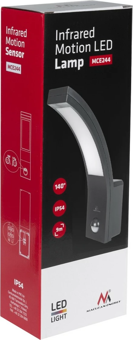 LED svetilka z gibljivim senzorjem Maclean MCE244B, 10W, 750 lm, IP54, črna
