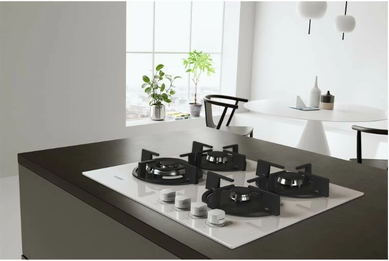 Plinska kuhalna plošča Whirlpool AKT625WH, 4 kuhališča, steklo, bela