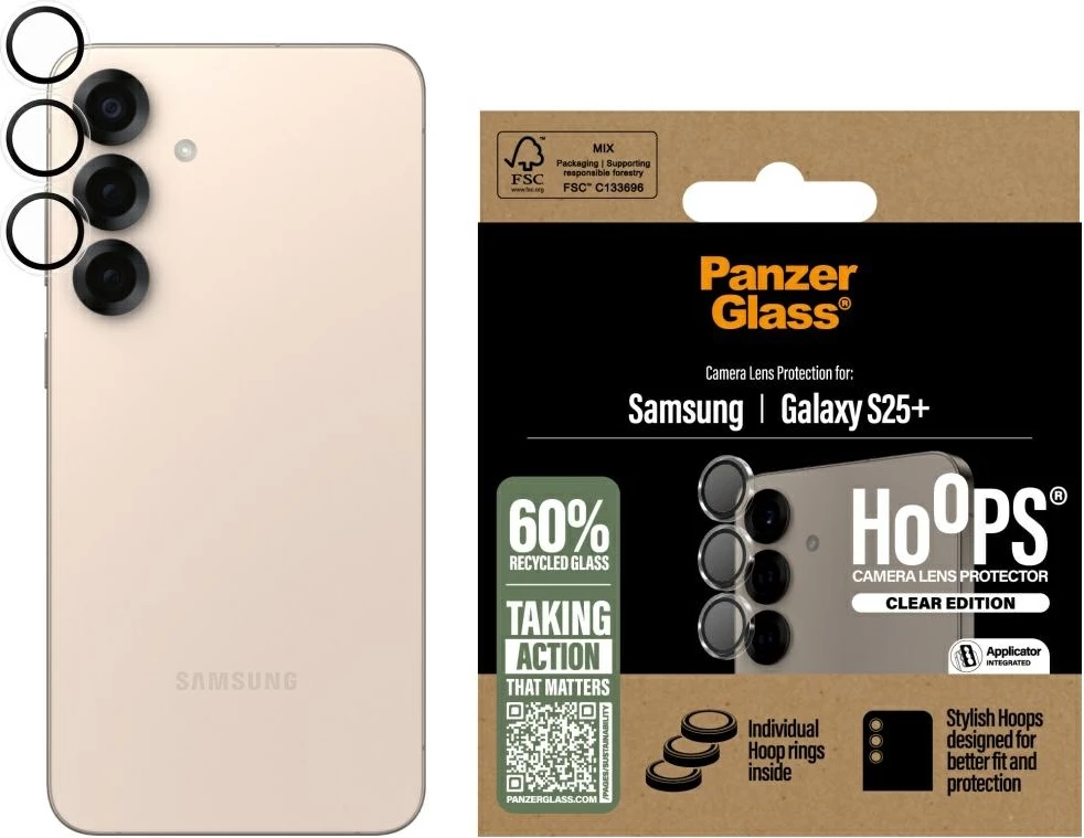 Zaščita iz kaljenega stekla za kamero PanzerGlass Hoops, Samsung Galaxy S25+, prozorna