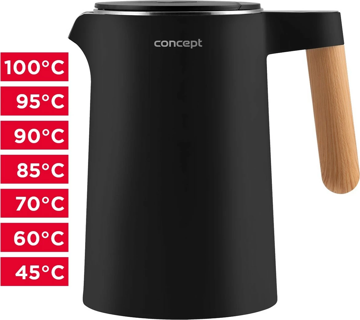 Električni ibrik Concept RK3301, 1,5 L, nastavljanje temperature, Cool Touch, črn Električni ibrik Concept RK3301, 1,5 L, nastavljanje temperature, Cool Touch, črn