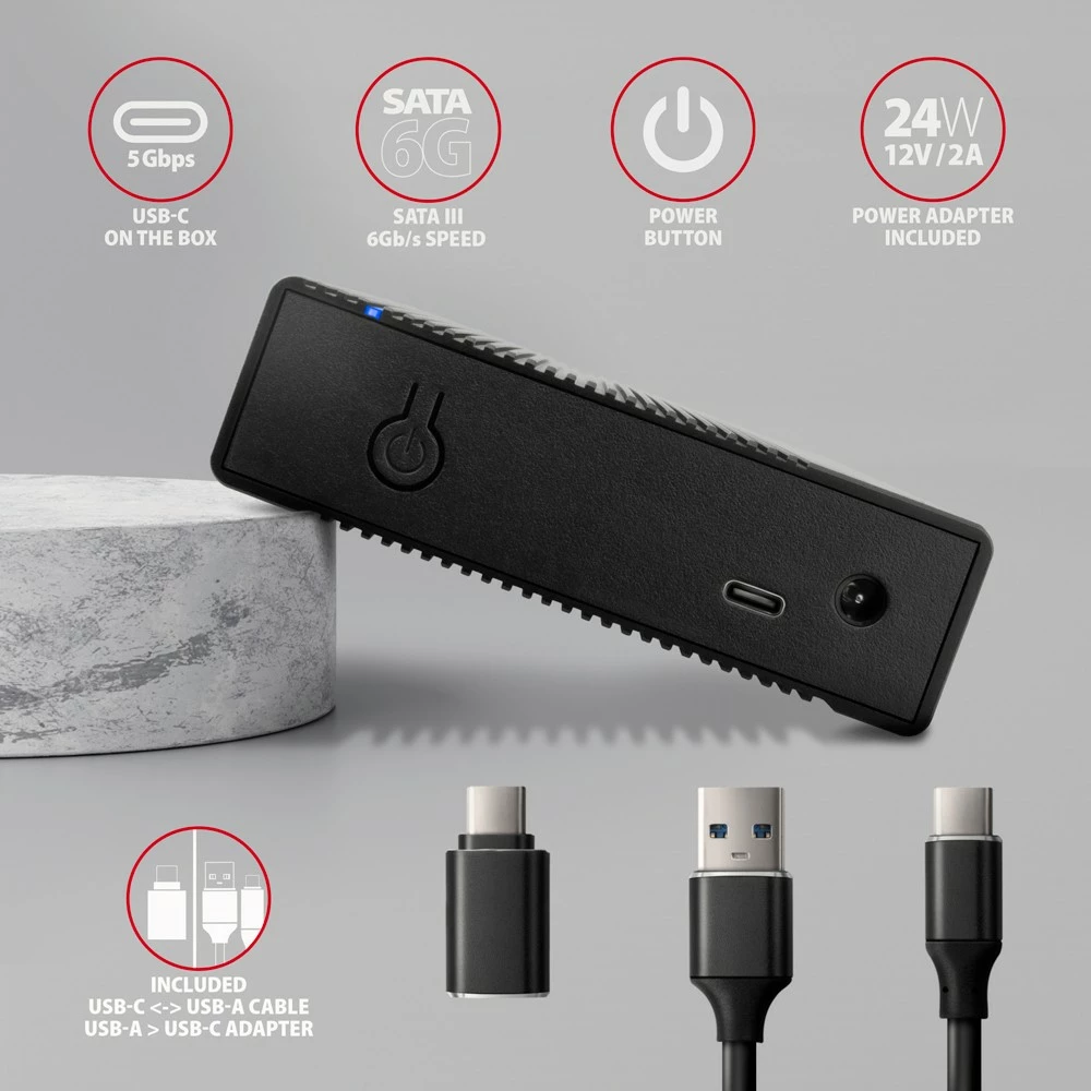 Zunanje računalniško ohišje za trdi disk 3,5", USB 3.2 Gen 1, SATA, kovinsko, črno AXAGON EE35-GTR Zunanje računalniško ohišje za trdi disk 3,5", USB 3.2 Gen 1, SATA, kovinsko, črno AXAGON EE35-GTR