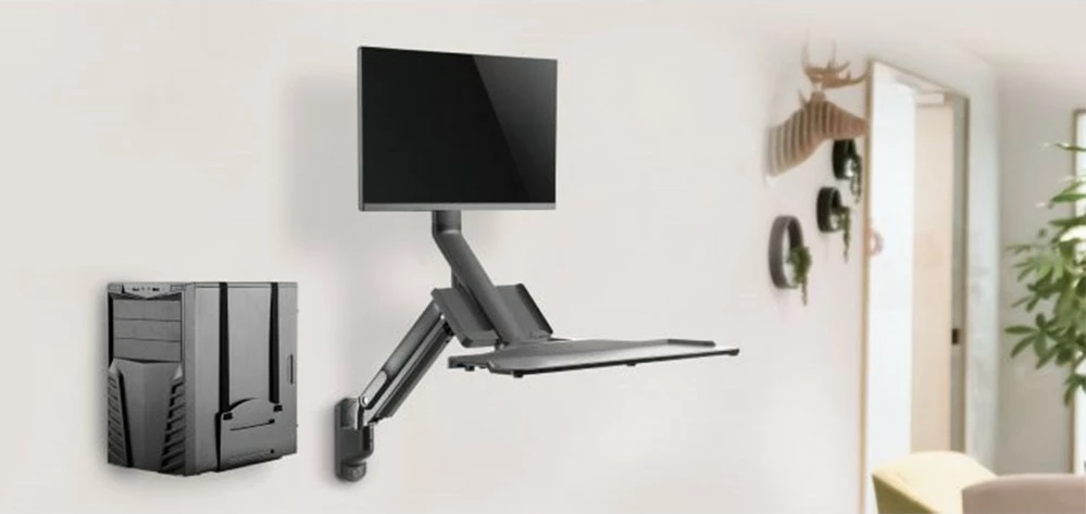 Stenska nosilka za monitor in tipkovnico Maclean MC-838, za računalnik, črna