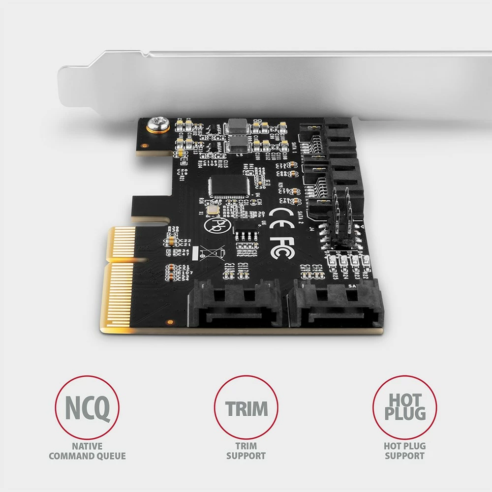 Razširitvena kartica 4x SATA 6G, PCIe, ASM1164 AXAGON PCES-SA4X4, za računalnik, črna Razširitvena kartica 4x SATA 6G, PCIe, ASM1164 AXAGON PCES-SA4X4, za računalnik, črna