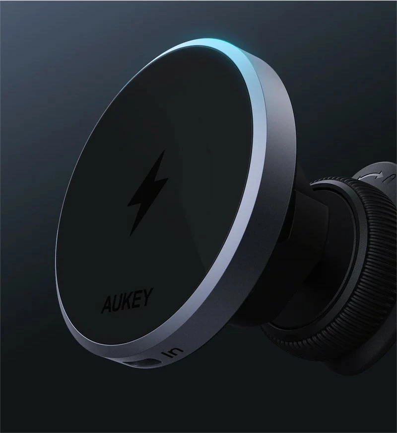 Magnetni nosilec z brezžičnim polnjenjem, AUKEY HD-MC13, Qi2 15W, z USB-C kablom 1 m, črn