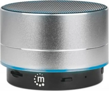 Prenosni Bluetooth zvočnik MANHATTAN Metallic, LED, MicroSD režа, USB-A, srebrn
