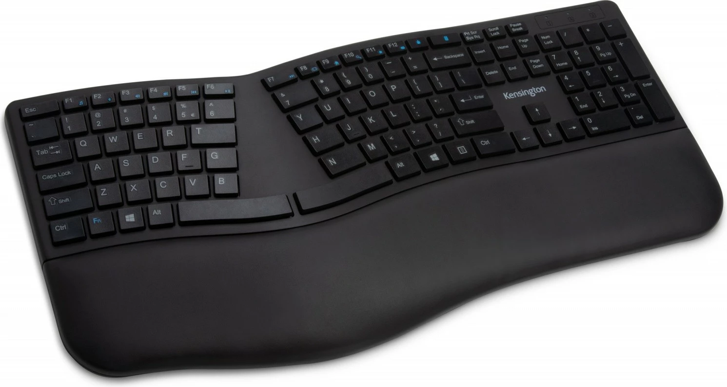 Ergonomska brezžična tipkovnica, Kensington Pro Fit Ergo K75401WW, NL razpored, 2,4 GHz & Bluetooth, z oporo za zapestje, črna