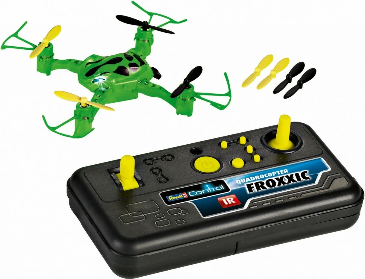 Majhen plastičen dron z daljinskim upravljalnikom, črno-zelene barve, Revell RC Froxxic