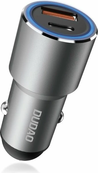 Polnilec za avto Dudao R4PQ, 22.5W, 2 vrata USB-A/USB-C, siv