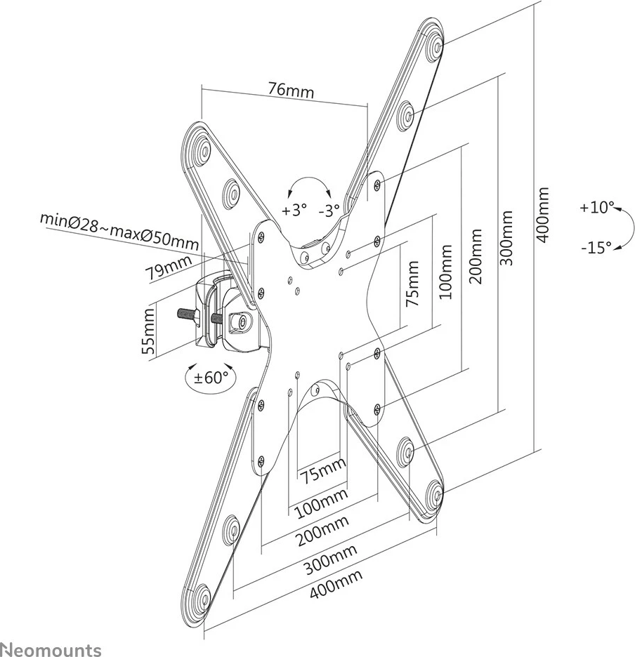 Stenski nosilec za TV Neomounts FL40-430BL14, montaža na drog, 32–55 palcev, jeklo, črn Stenski nosilec za TV Neomounts FL40-430BL14, montaža na drog, 32–55 palcev, jeklo, črn